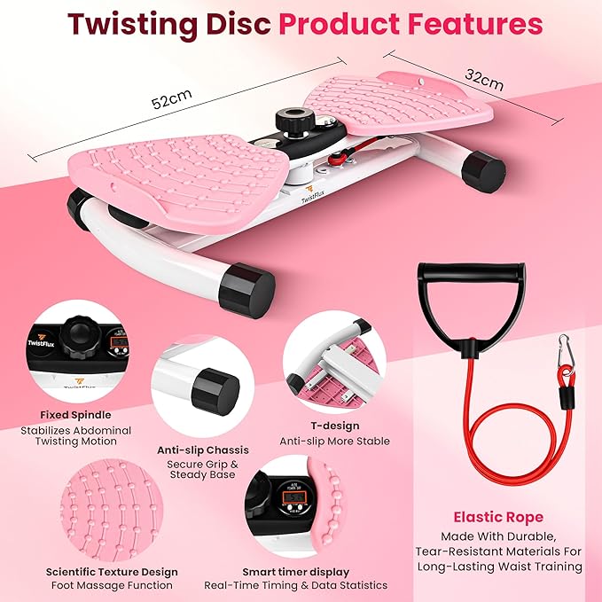 Waist Twister Machine Exercise with Digital Counter for Men and Women - Adjustable ab Twister Board for Stomach Workout - 300LB Capacity, 20dB Ultra-Quiet Noiseless Board with Extra Accessories