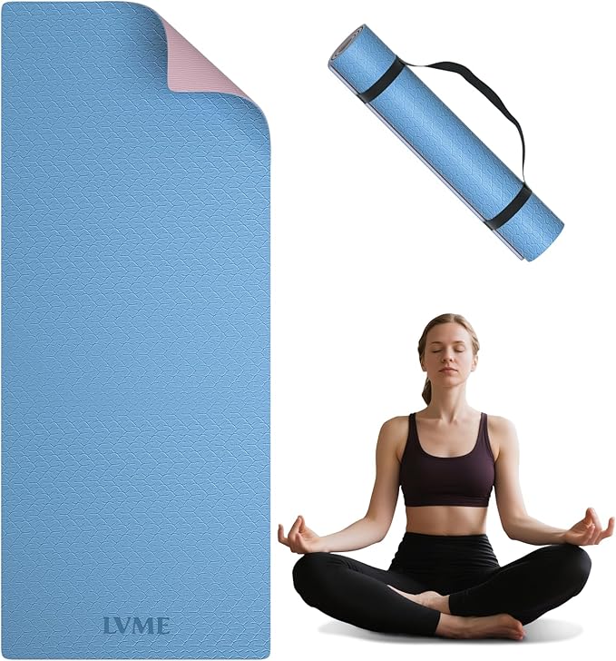 Yoga Mat Non Slip, Anti-Tear 1/4 Thick TPE Yoga Mats for Women and Men, 72"x24" Exercise & Fitness Mat with Carrying Strap, Workout Mats for Yoga, Pilates and Floor Exercise