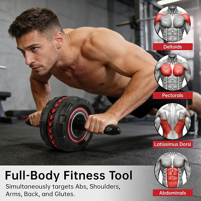 Ab Roller Wheel for Abs Workout - Core Strength Training Equipment for Home Gym with Knee Pad, Abdominal Exercise Wheel for Men and Women