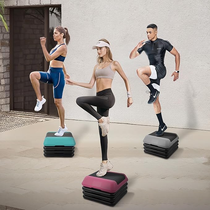 Step Aerobic Platform, Exercise Step with levels Adjustable Height, Stackable Risers, Fitness Training Workout Stepper for Home Gym, Cardio Strength, Multiple Size & Color