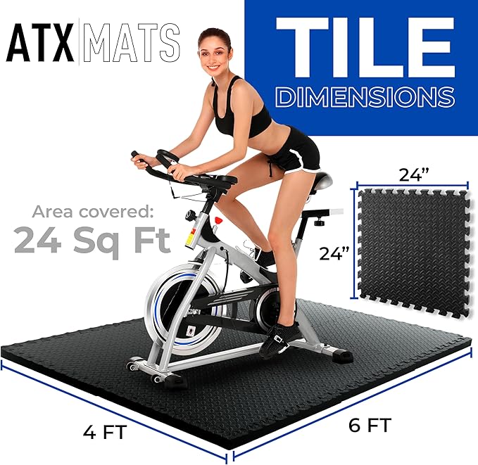 Puzzle Exercise Mat 1.25 in, EVA Interlocking Foam Floor Tiles for Home Gym, Mat for Home Workout Equipment, Floor Padding for Kids, Black, 24 in x 24 in x 1.25 in, 24 Sq Ft - 6 Tiles