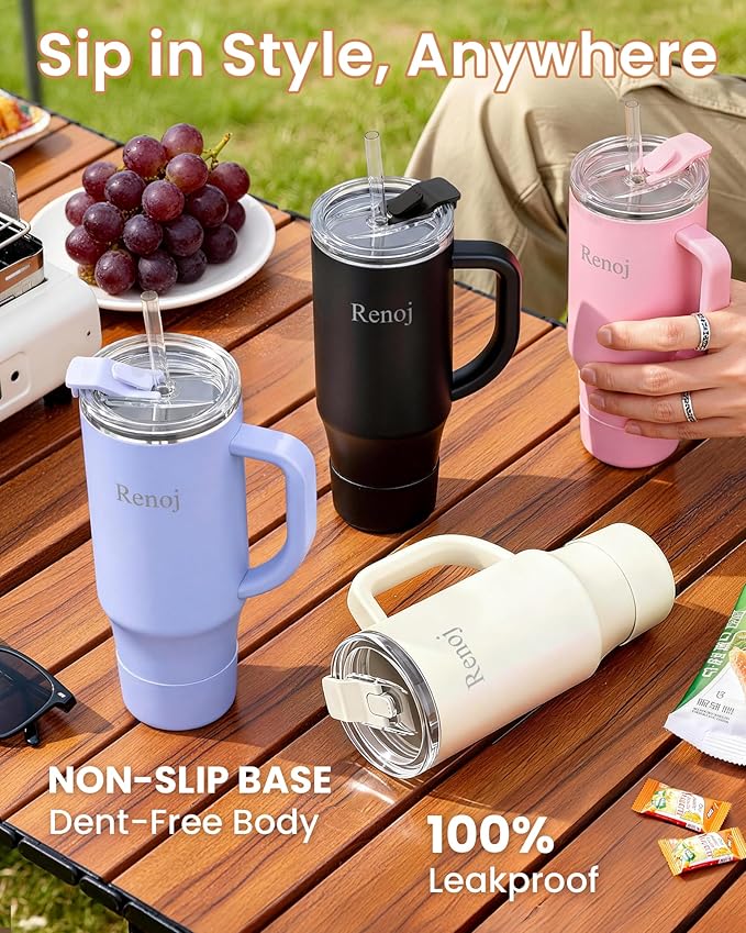 Vibration Plate Exercise Platform with Loop Bands + Renoj SnapShift 40oz Insulated Stainless Steel Tumbler (Black) – Full Body Workout & Recovery Set