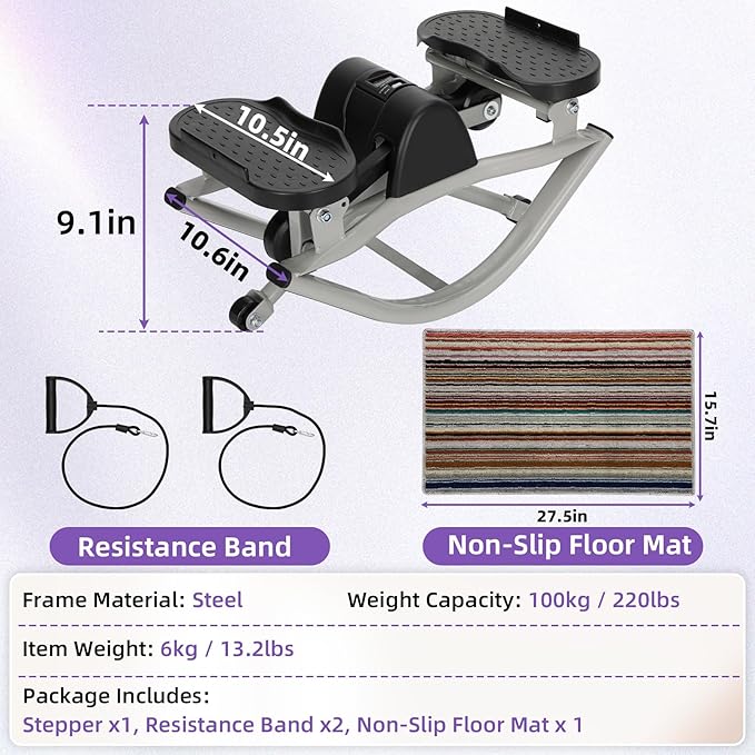 Rock Stepper Side to Side, Rocking Fitness Stepper Home Workout Machine with Resistance Bands for Full Body Workout, for Exercise at Home