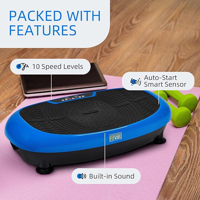 Fitvids Vibration Plate Exercise Machine Workout Vibration Fitness Platform with Resistance Loops and Resistance Band,Various Sizes
