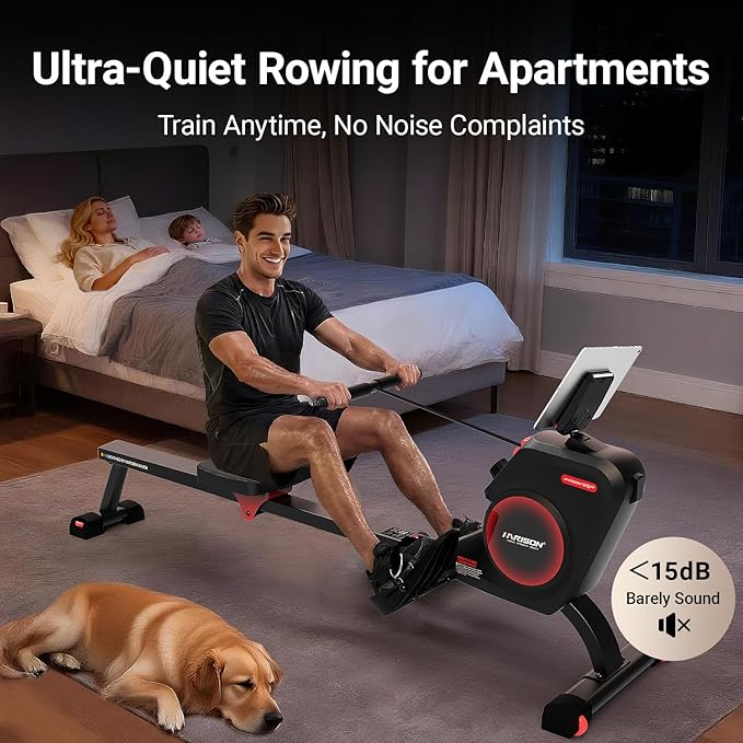HARISON Magnetic Rowing Machine for Home Use, Quiet Indoor Rower & Home Fitness Exercise Equipment with Adjustable Resistance, App Compatible LCD Monitor