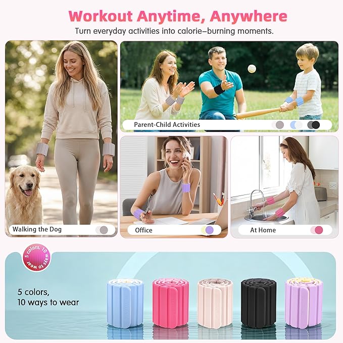 Wrist Weights Ankle Weights for Women 1 Pair (1.1 lb/2.2 lb Each) Silicone Magnetic Leg Arm Weighted Bracelet for Home Yoga Pilates Gym Workout Walking Jogging