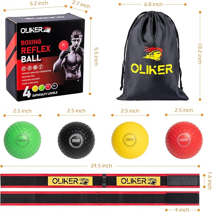 Boxing Reflex Ball for Adults and Kids, 4 Levels Boxing Ball with Adjustable Headbands, Perfect for Reaction, Agility, Punching Speed, Fight Skill and Hand Eye Coordination Training