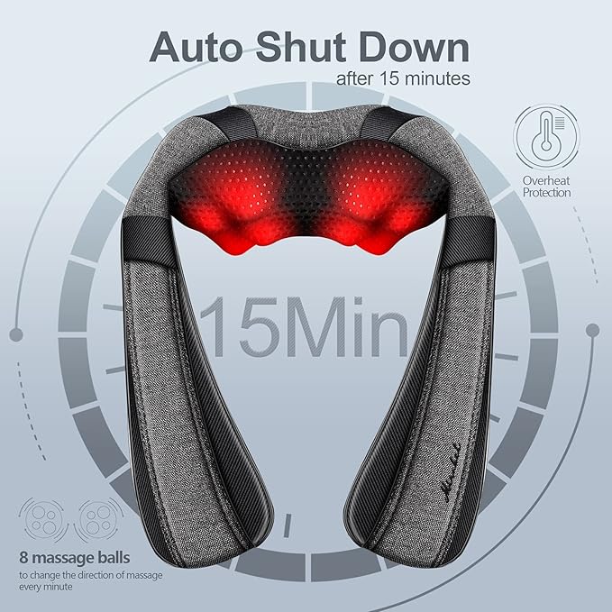 Mirakel Shiatsu Neck & Back Massager with Heat - Deep Tissue Neck, Back & Shoulder Pain Relief - Ergonomic Design Shoulder Massager, Idea Presents for Christmas, Fathers Day, Mothers Day, Women, Men