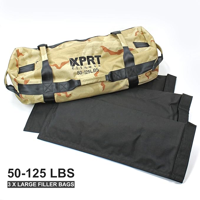 XPRT Fitness Workout Sandbag for Heavy Duty Workout Cross Training 7 Multi-positional Handles - Color Army Green/Black/Camo