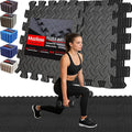 18 Pack Interlocking Gym Flooring Mats for Home Gym, 0.4 Inch Thick Non-Slip EVA Foam Puzzle Exercise Tiles with Edge Strips, Shock Absorption for Workout, Yoga, Treadmill, Garage, Basement