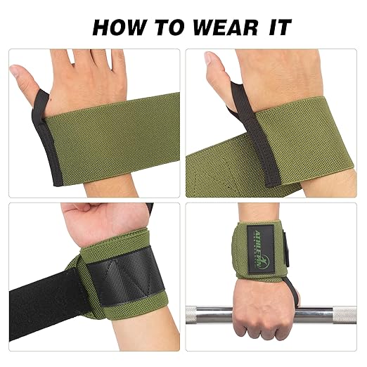 Professional Wrist Wraps, Heavy-Duty Support with Thumb Loop 18 Inch Pair for Powerlifting, Bodybuilding, Cross Training - Mesh carry pouch included (Army Green)