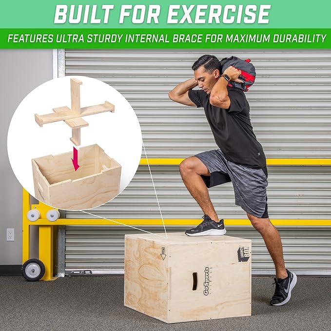 GoSports Fitness 3-in-1 Plyo Jump Box - Small, Standard, or XL - Launch Box Exercises for All Skill Levels
