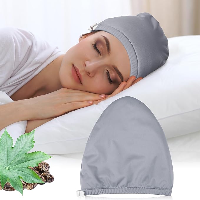 Castor Oil Pack Wrap for Head, Reusable Castor Oil Pack Wrap Organic Cotton for Women Sleeping，Castor Oil Pack Kit for Thinning, Balding, Dry and Damaged Hair L(Oil Not Included)