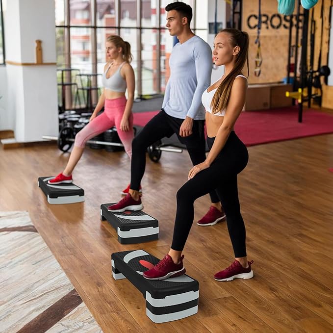 Fitvids Step Aerobic Platform, Exercise Step with levels Adjustable Height, Stackable Risers, Fitness Training Workout Stepper for Home Gym, Cardio Strength