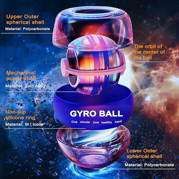 Torque-Ball Hand Exerciser, Wrist Power Gyro Ball, Curaball Hand Exerciser, Grip Strength Trainer, Hand Strengthening Devices, Wrist Strengthener, Finger Exerciser, Auto-Start Colorful Lighting