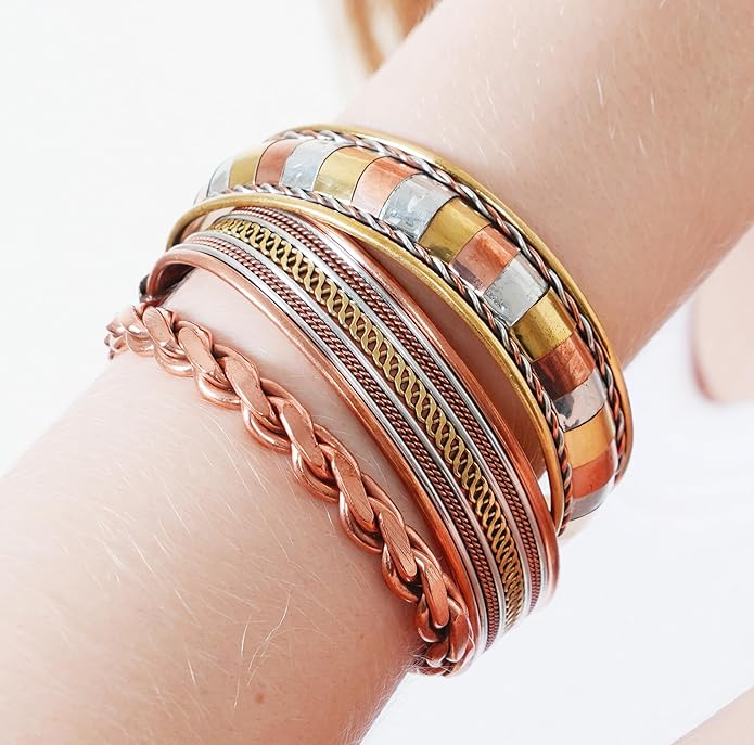 Touchstone copper bracelets | gift for men women |adjustable 100% pure solid real magnetic jewelry | handmade bracelet set combo | rope braided tibetan bangles.