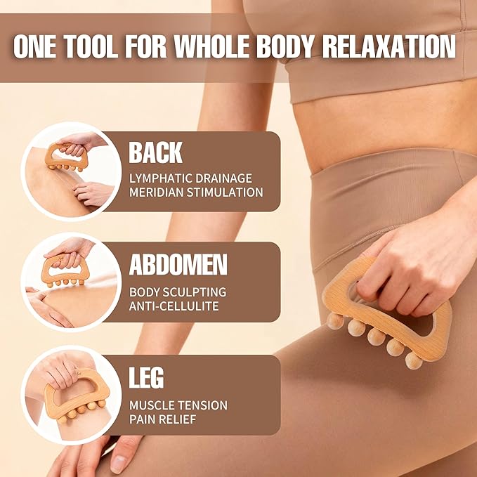 Wood Therapy Body Massager Profession Maderoterapia Kit for Cellulite Remover Body Shaping, Body Sculpting Tools for Lymphatic Drainage, Pain Relief Gua Sha Massage , for Abdomen Back Arms Legs