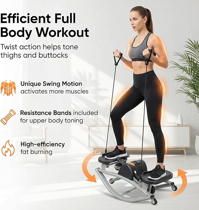 Lateral Rocking Fitness Stepper - Low-Impact Home Workout Machine for Knees & Joints with Digital Counter