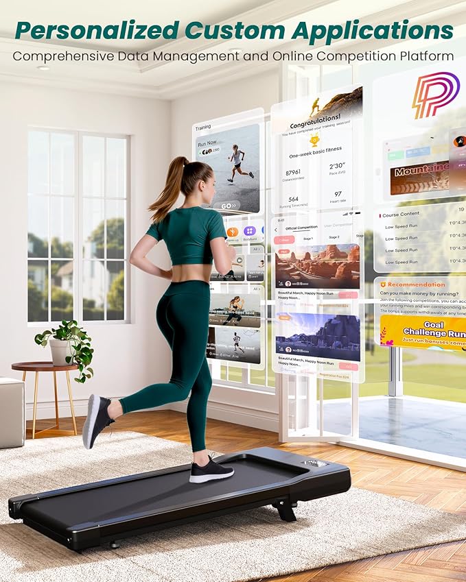 DeerRun Under Desk Walking Pad Treadmill for Home Office & Small Spaces, 6% Manual Incline, 0.6–3.8 MPH Walking Speed, 2.5 HP, 300 lb Capacity, App & Remote Control