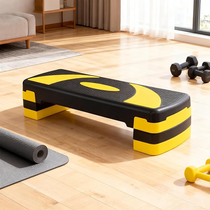 Aerobic Step Platform Exercise Step with 3 levels Adjustable Height Non-Slip Exercise Stepper for Cardio, Strength, and Fitness Workouts at Home or Gym