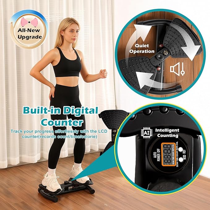 Waist Twister Machine, Adjustable Exercise Twist Board for Women Men, Noiseless Ab Twister for Home Gym Equipment, 330 lbs Capacity with Timer, Reps, Calories with Digital Display
