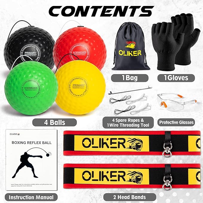 Boxing Reflex Ball for Adults and Kids, 4 Levels Boxing Ball with Adjustable Headbands, Perfect for Reaction, Agility, Punching Speed, Fight Skill and Hand Eye Coordination Training