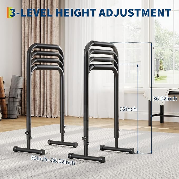 Adjustable Dip Bars Station, 440LBS Heavy Duty Dip Stand for Home Gym, Portable Dip Bar for Calisthenics & Upper Body Workout, Push Up Bars with Adjustable Height (32"-36")