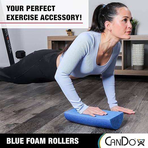 CanDo Blue PE Foam Rollers for Fitness, Exercise Muscle Restoration, Massage Therapy, Sport Recovery and Physical Therapy for Homes, Clinics, and Gyms 6" x 36" Half-Round (Pack of 3)