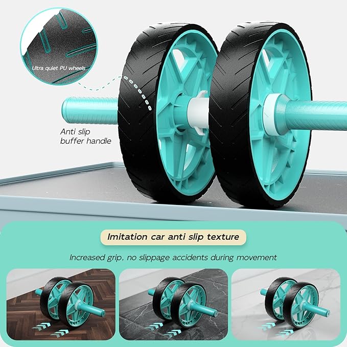 Double-Wheel Ab Roller for Core Training – Rebound Design with Adjustable Elastic Band, Silent Non-Slip Wheels, Detachable Build, Knee Pad & Bands – Home Gym Gear for Men/Women