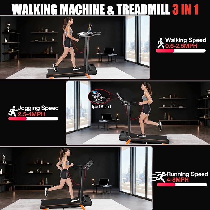 Walking Pad Treadmill with Desk Workstation, 12% Incline Treadmills for Home Office, 350lbs Capacity, 3.5H(L)