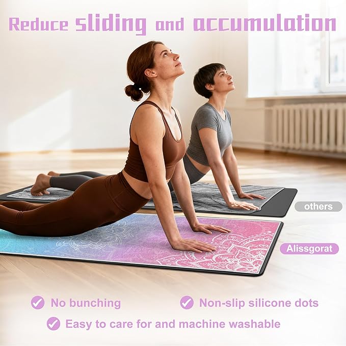 Yoga Towel,Absorbent Yoga Mat Towel for Hot Yoga Non Slip,Stylish Prints,Ideal for Workouts,Hot Yoga,Bikram,Pilates Equipment,72 x 27 in,Gradient Mandala
