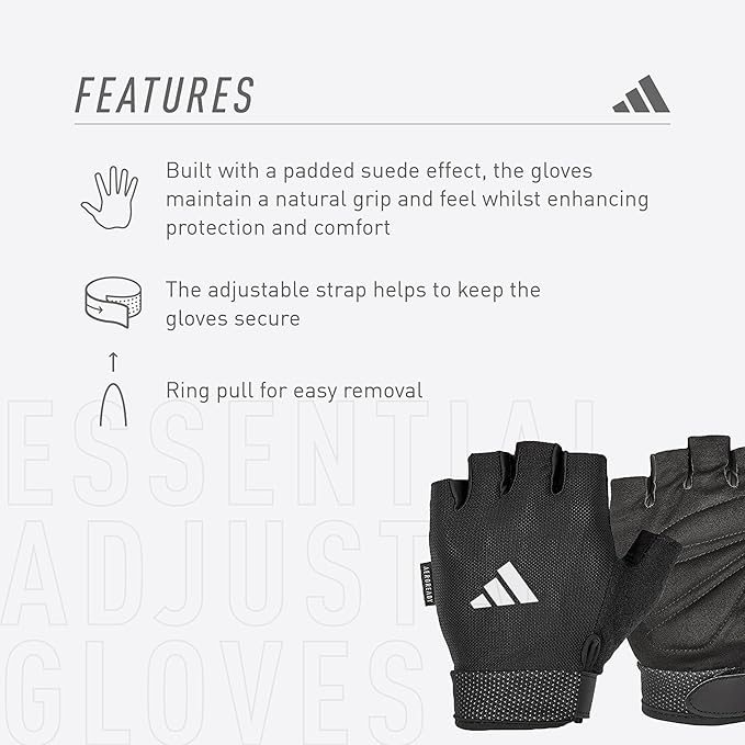 adidas Essential Training & Weightlifting Gloves, Fingerless Workout Gloves