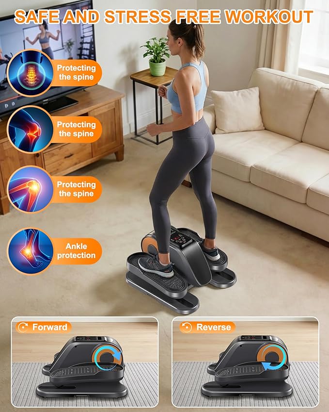 Adjustable Under-Desk Foot Stool Machine Quiet Under Desk Elliptical for Leg Exerciser for Seniors & Office, Portable Pedal (Gray)