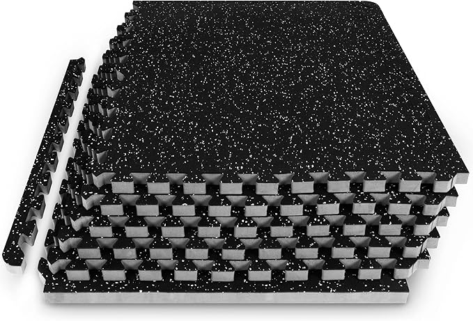 ProsourceFit Rubber Top Exercise Puzzle Mat ½-inch or ¾-inch, EVA Foam Interlocking Tiles for Home Gym Protective Flooring for Equipment and Workouts, Available in 24 SQ FT or 48 SQ FT
