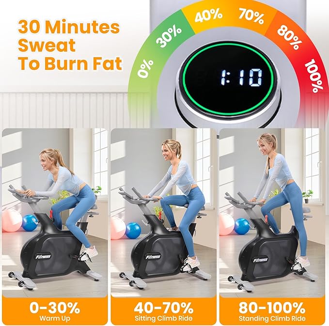 Electromagnetic Resistance Exercise Bike for Home, 32 Adjustable Resistance Exercise Bike with Wheels for Easy Mobility, Indoor Cycling Bike with Adjustable Comfortable Seat, Black