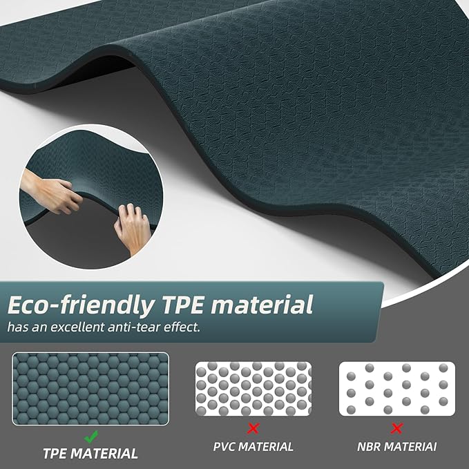 Extra Thick 12mm TPE Exercise Yoga Mat with Strap, 1/2 Inch Non-slip Workout Mat for gymnastics, Pilates, Home, Workout, Gym Floor Fitness