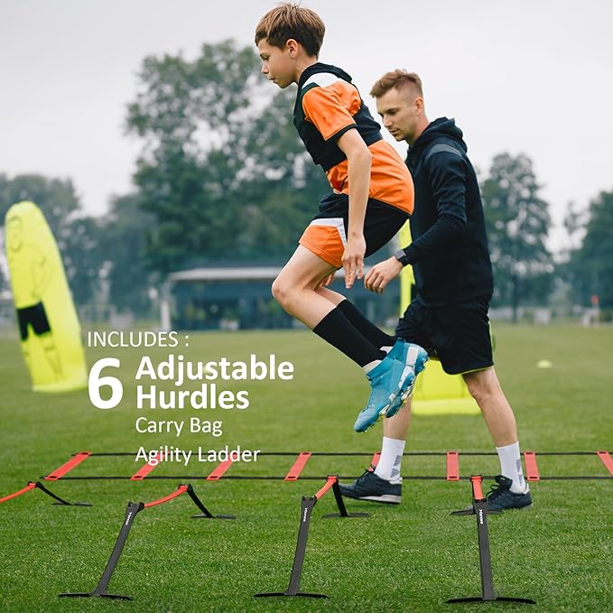Premium Adjustable and Collapsible Hurdle and Agility Ladder Set for Athletes, Super Portable and Lightweight, with Carrying Bag
