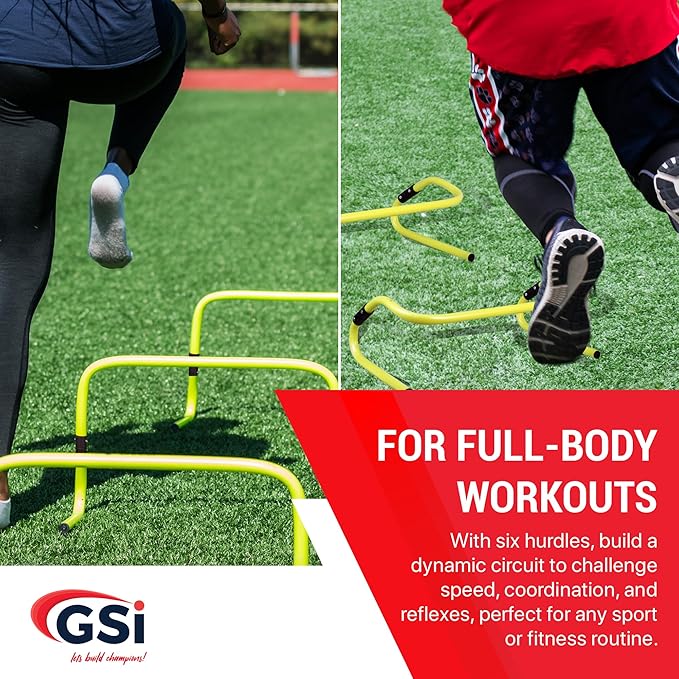 GSi Kids Agility & Speed Training Bundle – 46 Pc Set with 6 Adjustable 6"/12" Hurdles & 40 Training Cones for Sports Drills, PE Class, and Obstacle Courses