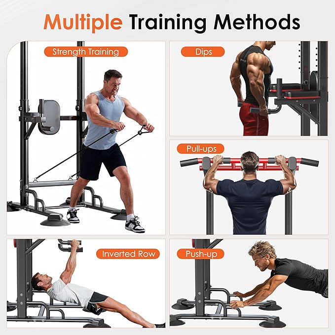 SogesPower Pull Up Bar Station Power Tower,12-Level Adjustable Multi-Function Pull Up Dip Station for Home Gym, Pull Up Bar Stand Dip Bar Strength Training Fitness Equipment