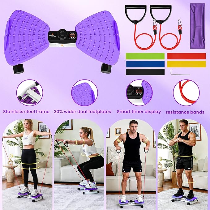 Waist Twister Machine Exercise with Digital Counter for Men and Women - Adjustable ab Twister Board for Stomach Workout - 300LB Capacity, 20dB Ultra-Quiet Noiseless Board with Extra Accessories