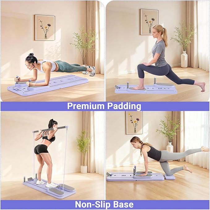 Pilates Equipment: Purple Pilates Kit, Reformer & Board for Home Workouts, Portable Home Pilates Machine Set, 41.7x16.1x1.2 in, Flo Pilates Reformer 2025 Accessories for Women