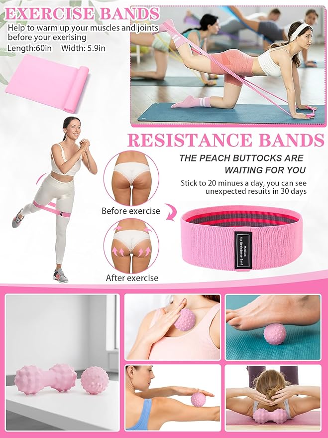 17 Pcs Yoga Essential Kit for Women, Pilates Equipment Starter Set for Beginners with Yoga Wheel Ball Blocks Strap Resistance Bands Wrist Rings Socks Towel & Carry Bag for Home Workouts