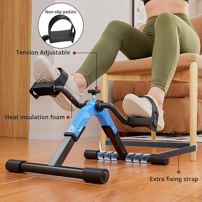 Folding Pedal Exerciser Mini Exercise Bike Under Desk Bike Pedal Exerciser for Arms and Legs Cardio Workout, Portable Desk Bike Peddler Machine for Sedentary Officer & Seniors