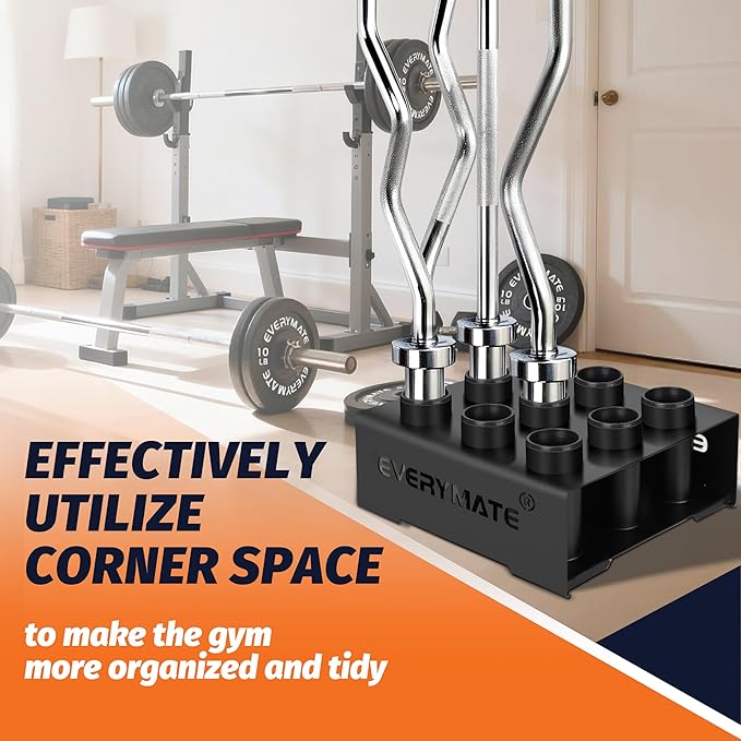 EVERYMATE Vertical Barbell Rack - Heavy-Duty Steel Organizer, Barbell Holder Floor Stand, Fits 2" Olympic Bars with Scratch-Resistant Inserts, Space-Saving for Home/Garage/Commercial Gym