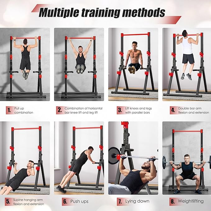 soges Foldable Power Tower, Pull Up Dip Station for Home Gym, 500 LBS Capacity Power Tower with Triangular Design, Adjustable Height Pull Up Bar for Full Body Workout