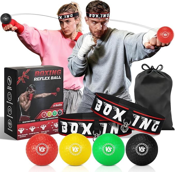 Headband Boxing Reflex Ball, 3 Levels Reaction Ball with 2 Adjustable Headbands, Boxing Training Equipment for Reaction, Punching Speed, Hand Eye Coordination