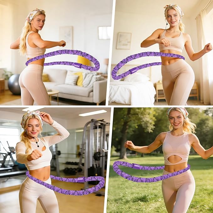 Soft Fitness Spring Hoop for Women Weight Loss, 3.3 lbs Weighted Exercise Infinity Hoop, Foldable and Portable Hula Circle Hoops for Home Travel