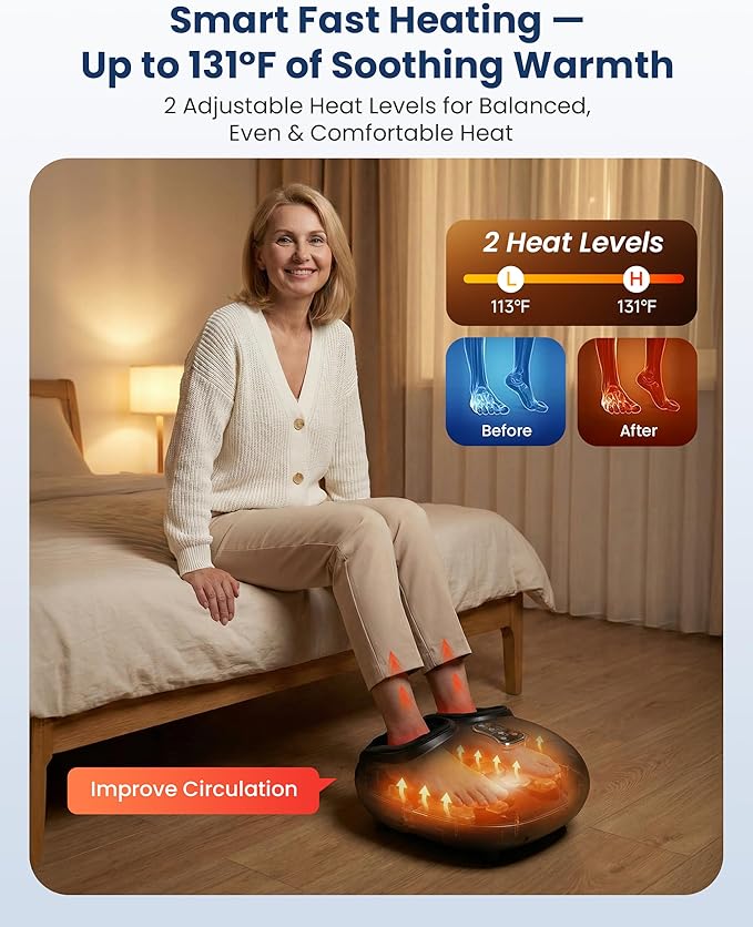 COMFIER Shiatsu Foot Massager with Heat,Vibration,Rolling Compression,FSA Eligible HSA Store,Feet Massager Machine for Plantar Fasciitis,Neuropathy Pain,Mother's Day Gifts for Women,Size up to 13“