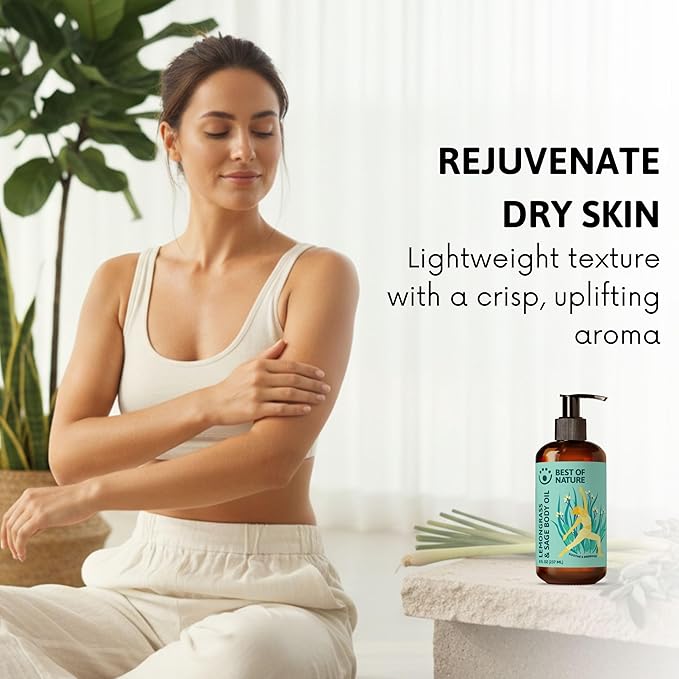 Best of Nature Lemongrass and Sage Massage Oil Blend - Non-Greasy Aromatherapy Massage Oil for Body, Skin & Face, Crafted with Pure Essential Oils (640 fl oz)