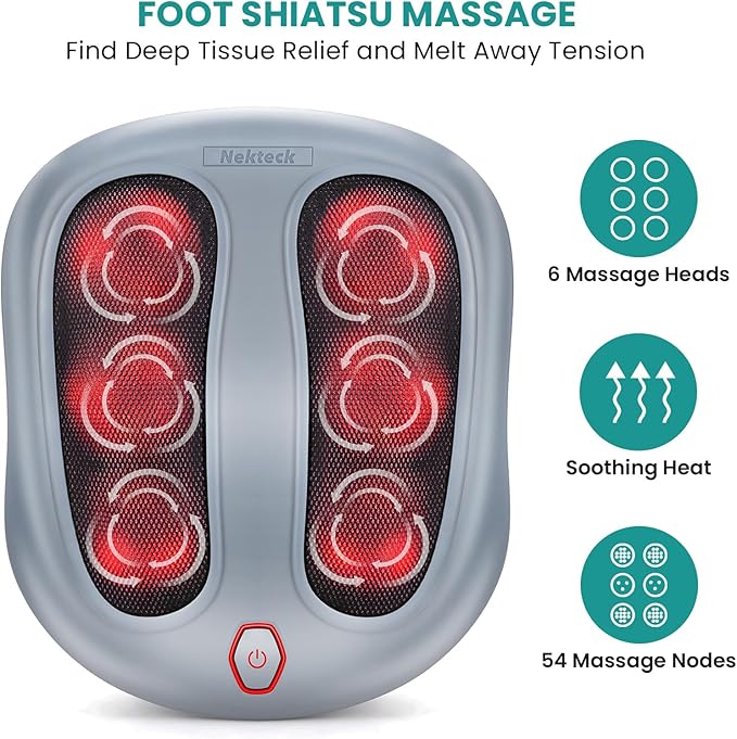 Nekteck Foot Massager with Heat, Heated Foot Massager for Plantar Fasciitis, Pain Relief and Circulation, Shiatus Electric Under Desk Feet Massager Machine, Gifts for Men Woman Him Her Mon Birthday
